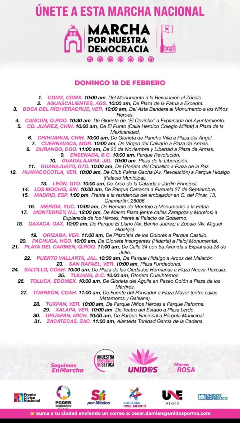 La “Marcha por Nuestra Democracia” en Mérida se realizará en el Paseo de Montejo