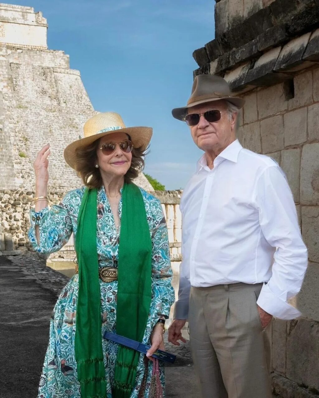 Imagen oficial de los reyes de Suecia en su visita a Uxmal