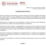 Comunicado Oficial Gobierno del Estado de Yucatán en respaldo a Claudia Sheinbaum.